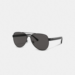 Lunette de Soleil Coach Wire Frame Pilot Sunglasses Homme Noir | EOTVGLB-51