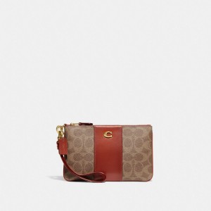 Montre Coach Small Wristlet In Signature Canvas Femme Marron Rouge | PWMJAEZ-25