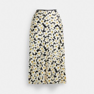 Pantalons Coach Long Floral Midi Skirt Femme Noir | YEKLFZN-59