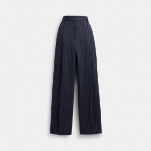 Pantalons Coach Wide Leg Trousers Femme Bleu Marine Blanche | NQXOZPB-39