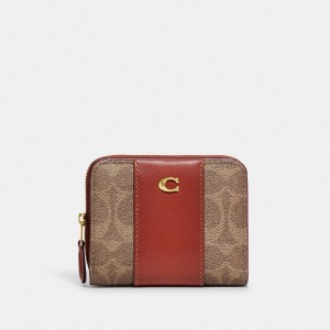 Petits Portefeuilles Coach Billfold Wallet In Colorblock Signature Canvas Femme Marron Rouge | JEMARSZ-36
