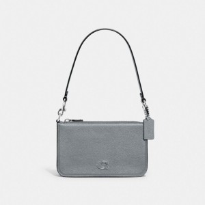 Pochettes Coach Pouch Bag With Signature Canvas Femme Grise Bleu | HYDMTXA-65