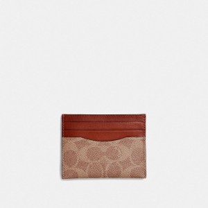 Porte Cartes Coach Card Case In Signature Canvas Femme Marron Rouge | LAUTZRP-23