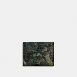 Porte Cartes Coach Card Case With Camo Print Homme Vert Bleu | NRDQYWA-64