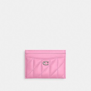Porte Cartes Coach Essential Card Case With Pillow Quilting Femme Argent Rose | MIUANOF-40