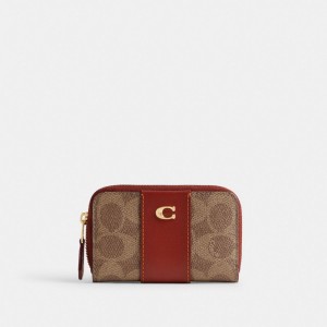 Porte Cartes Coach Essential Small Zip Around Card Case In Signature Canvas Femme Marron Rouge | DNQXIFB-80
