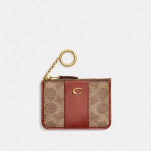 Porte Cartes Coach Mini Skinny Id Case In Signature Canvas Femme Marron Rouge | RNJVKGT-69