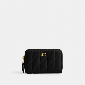 Porte Cartes Coach Small Zip Around Card Case With Pillow Quilting Femme Noir | KFCMVBU-36