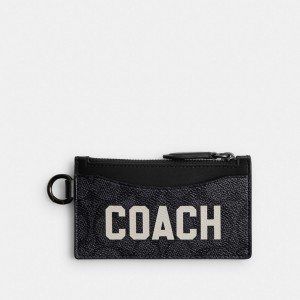 Porte Cartes Coach Zip Card Case In Signature Canvas With Graphic Homme Grise Multicolore | PKQJZRV-29