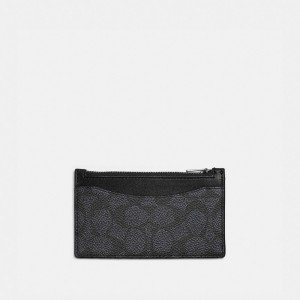 Porte Cartes Coach Zip Card Case In Signature Canvas Homme Grise | WKBGLMO-69