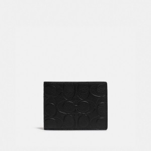 Porte-billets Coach Slim Billfold Wallet In Signature Leather Homme Noir | YJDUFHM-41