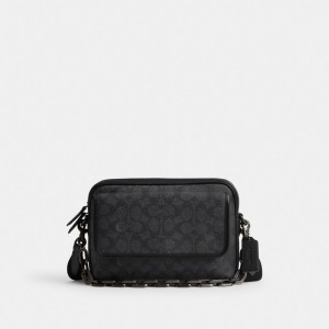 Sac Bandoulière Coach Charter Flap Crossbody 24 In Signature Canvas Homme Grise | VUTWYEM-15