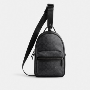 Sac Bandoulière Coach Charter Pack In Signature Canvas Homme Grise | PUFCOXQ-07