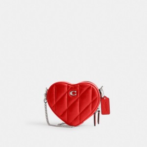 Sac Bandoulière Coach Heart Crossbody Bag 14 With Pillow Quilting Femme Argent Rouge | BWMYJTH-31