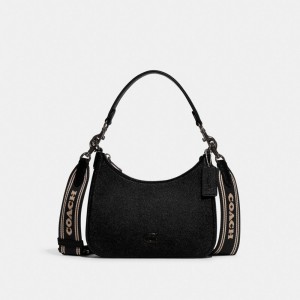 Sac Bandoulière Coach Hobo Crossbody Bag With Signature Canvas Homme Noir | BSCTKNY-60