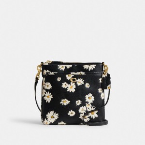 Sac Bandoulière Coach Kitt Messenger Crossbody Bag With Floral Print Femme Noir Multicolore | LHKAQYU-73