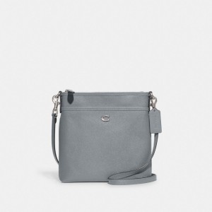 Sac Bandoulière Coach Kitt Messenger Crossbody Bag Femme Argent Grise Bleu | TSEUYWO-24