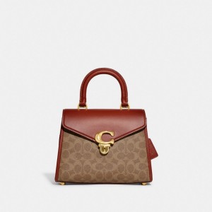 Sac Bandoulière Coach Sammy Top Handle Bag In Signature Canvas Femme Marron Rouge | FMOGDRI-82