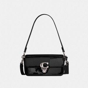 Sac Bandoulière Coach Studio Baguette Bag With Sequins Femme Argent Noir | SRJMXBL-43