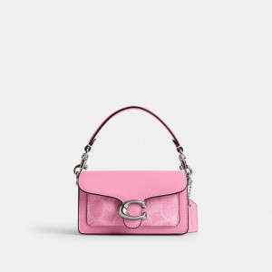Sac Bandoulière Coach Tabby Bag 12 In Signature Canvas Femme Argent Rose | SNJDLAP-59