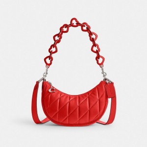 Sac Porté Épaule Coach Mira Shoulder Bag With Pillow Quilting And Heart Strap Femme Argent Rouge | UYORCKB-76