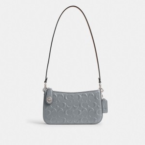Sac Porté Épaule Coach Penn Shoulder Bag In Signature Leather Femme Argent Grise Bleu | TGBPJFM-07