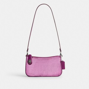 Sac Porté Épaule Coach Penn Shoulder Bag With Sequins Femme Argent Noir | MOXIBVN-65
