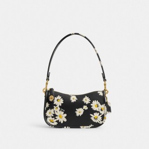 Sac Porté Épaule Coach Swinger Bag 20 With Floral Print Femme Noir Multicolore | FETCSPD-64