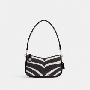 Sac Porté Épaule Coach Swinger Bag 20 With Zebra Print Femme Argent | TUEAFZQ-31