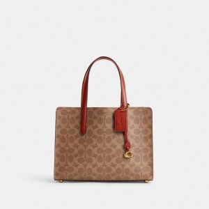 Sac a Main Coach Carter Carryall Bag 28 In Signature Canvas Femme Marron Rouge | XSGDIHC-81