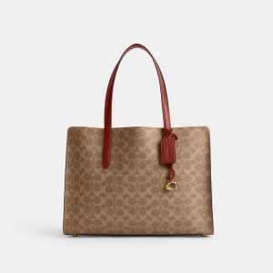 Sac a Main Coach Carter Carryall Bag In Signature Canvas Femme Marron Rouge | IHYVBJG-78