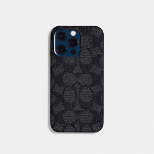 Sac de Voyage Coach Iphone 14 Pro Case In Signature Canvas Femme Grise | ZTOSGNA-59