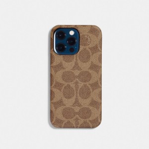 Sac de Voyage Coach Iphone 14 Pro Max Case In Signature Canvas Femme Marron | JTCIWKS-38