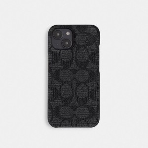 Sac de Voyage Coach Iphone 15 Case In Signature Canvas Femme Grise | ESHKCDP-15