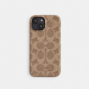 Sac de Voyage Coach Iphone 15 Plus Case In Signature Canvas Femme Beige | INCGBQA-15