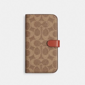 Sac de Voyage Coach Iphone 15 Pro Max Folio In Signature Canvas Femme Beige | RTOCJQN-48