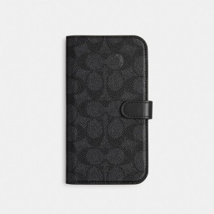 Sac de Voyage Coach Iphone 15 Pro Max Folio In Signature Canvas Femme Grise | YHGNOPJ-17