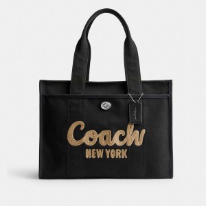 Sacs Fourre Tout Coach Cargo Tote Bag 42 Femme Argent Noir | YCRQMNO-12