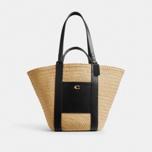 Sacs Fourre Tout Coach Straw Pocket Tote Femme Beige | KIGRBOW-42