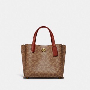 Sacs Fourre Tout Coach Willow Tote Bag 24 In Signature Canvas Femme Marron Rouge | ZAVHQBF-16