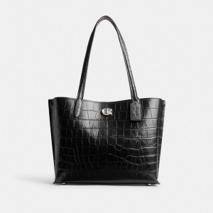 Sacs Fourre Tout Coach Willow Tote Bag Femme Argent Noir | PEQZHID-72