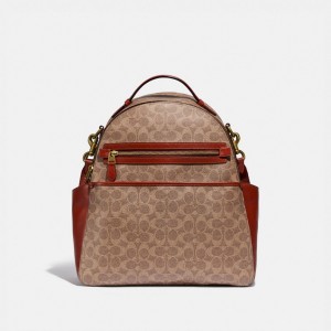 Sacs à Dos Coach Baby Backpack In Signature Canvas Femme Marron Rouge | GCLQEAI-26