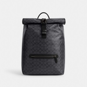 Sacs à Dos Coach Beck Roll Top Backpack In Signature Canvas Homme Grise | FBXOPTH-42