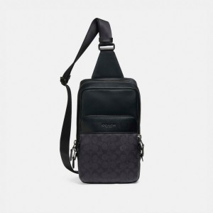 Sacs à Dos Coach Gotham Pack In Signature Canvas Homme Noir Cuivre Grise Noir | CDRVTNF-28
