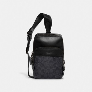 Sacs à Dos Coach Gotham Sling Pack 13 In Signature Canvas Homme Grise | FXZOUYA-23