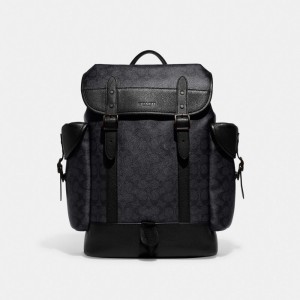 Sacs à Dos Coach Hitch Backpack In Signature Canvas Homme Grise | ANUVWBS-34