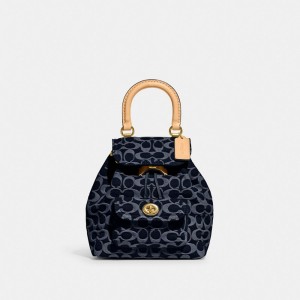 Sacs à Dos Coach Riya Backpack 21 In Signature Denim Femme Bleu Bleu | JCKNWTL-18