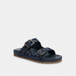 Sandale Coach Buckle Strap Sandal In Signature Denim Homme Bleu | MYHQPXB-23