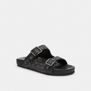 Sandale Coach Buckle Strap Sandal In Signature Jacquard Homme Noir | XLCYFED-58