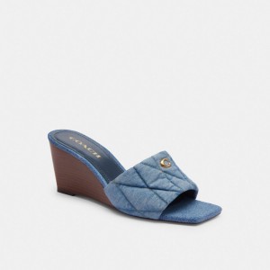 Sandale Coach Emma Wedge With Quilting Femme Indigo Bleu | BRPTVSL-21